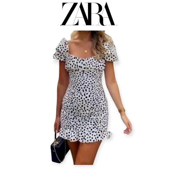 ZARA s/s Polka Dot Puff Sleeve Mini Dress Size M - Picture 1 of 16